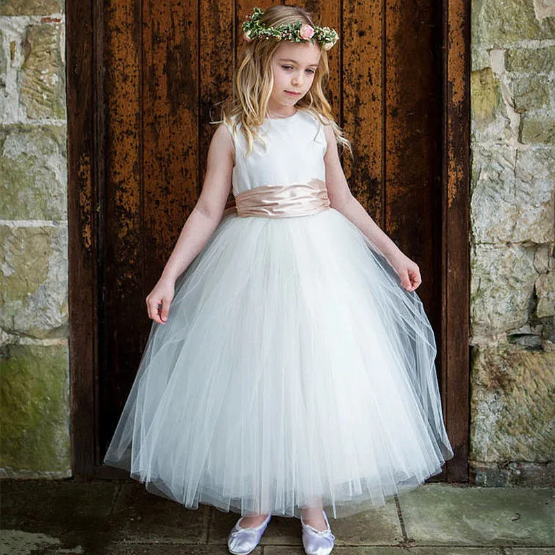 Langarm Blume Mädchen Kleider für Kinder Brautjungfer Hochzeit Auch Maxi Prinzessin Kleid Spitze Appqulies Kommunion Partei