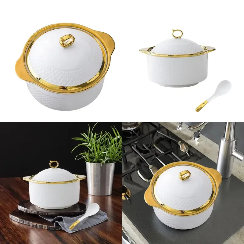 Natural Pure Porcelain Soup Pot Induction Cooking Non-Stick Ceramic Gold Glass Lid