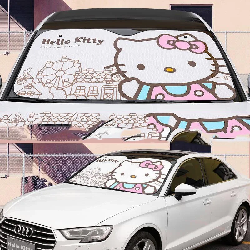 Cartoon Sanrio Car Sunshade Hello Kittys Accessories Cute Beauty Kawaii Anime Sunscreen Insulation Suction Cup Toy for Girl Gift