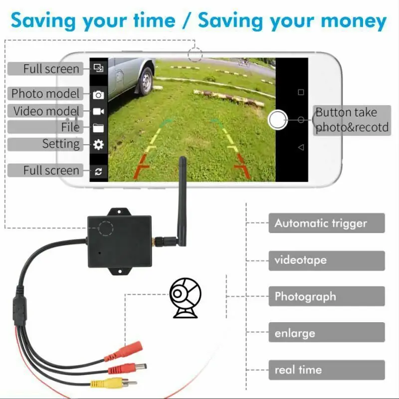 Imagem -05 - Módulo Transmissor sem Fio Wifi para Carro Câmera de Backup Vídeo av Retrovisor Kits Preto