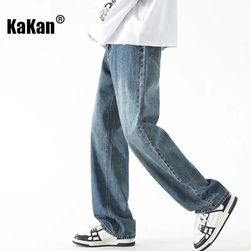 Kakan - New Men's Street Vintage Jeans, European and American Straight Fit Loose Draping Junior Long Jeans K24-D01