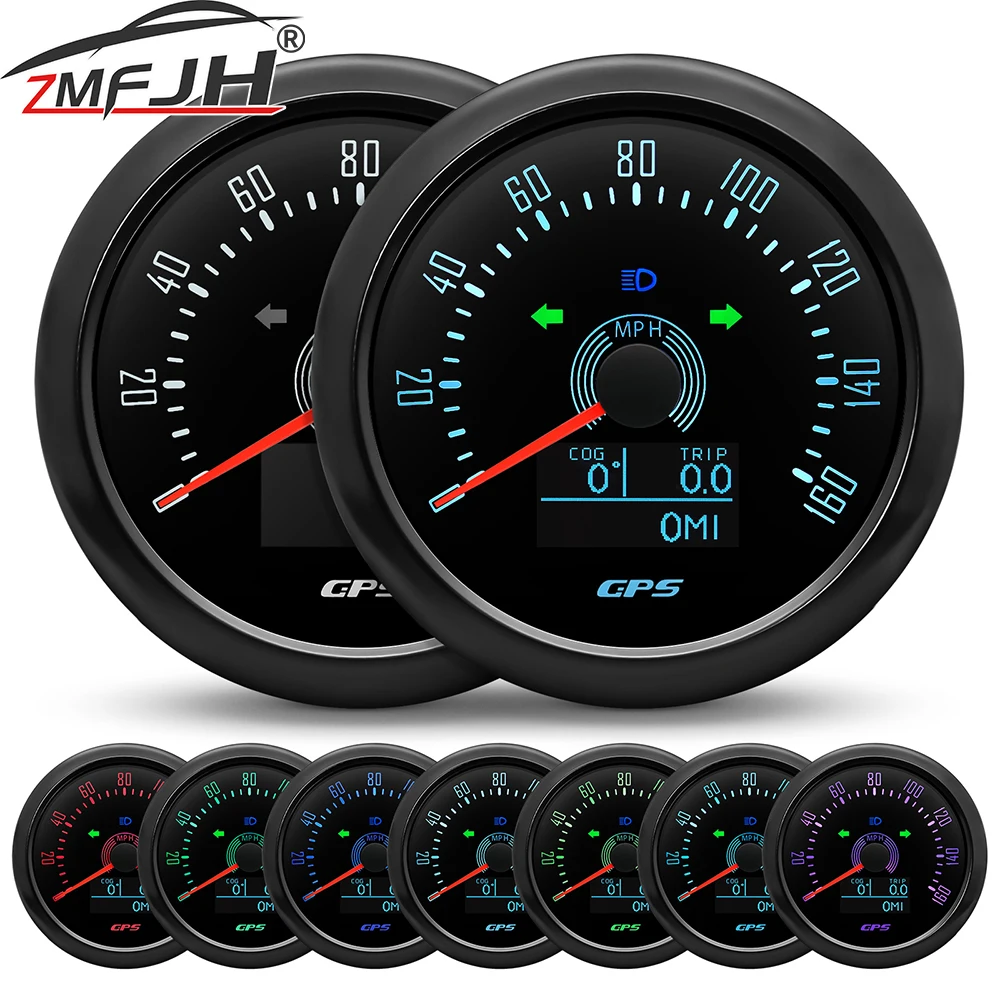 

GPS-спидометр 85 мм, 0~160 миль/ч, с антенной, функцией Trip ODO COG, цифровой, 7 цветов LED, водонепроницаемый, для автомобиля, лодки, 12В/24В