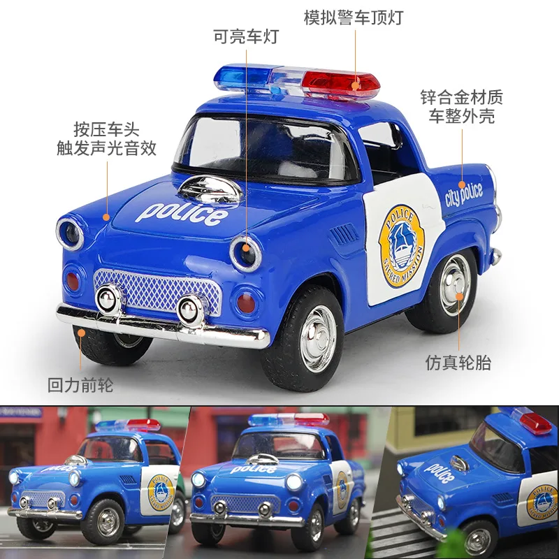 어린이 관성 자동차 장난감 소리 조명이있는 합금 경찰 차량 자동차 모델 어린이 자동차 장난감 운송 차량을 당깁니다.