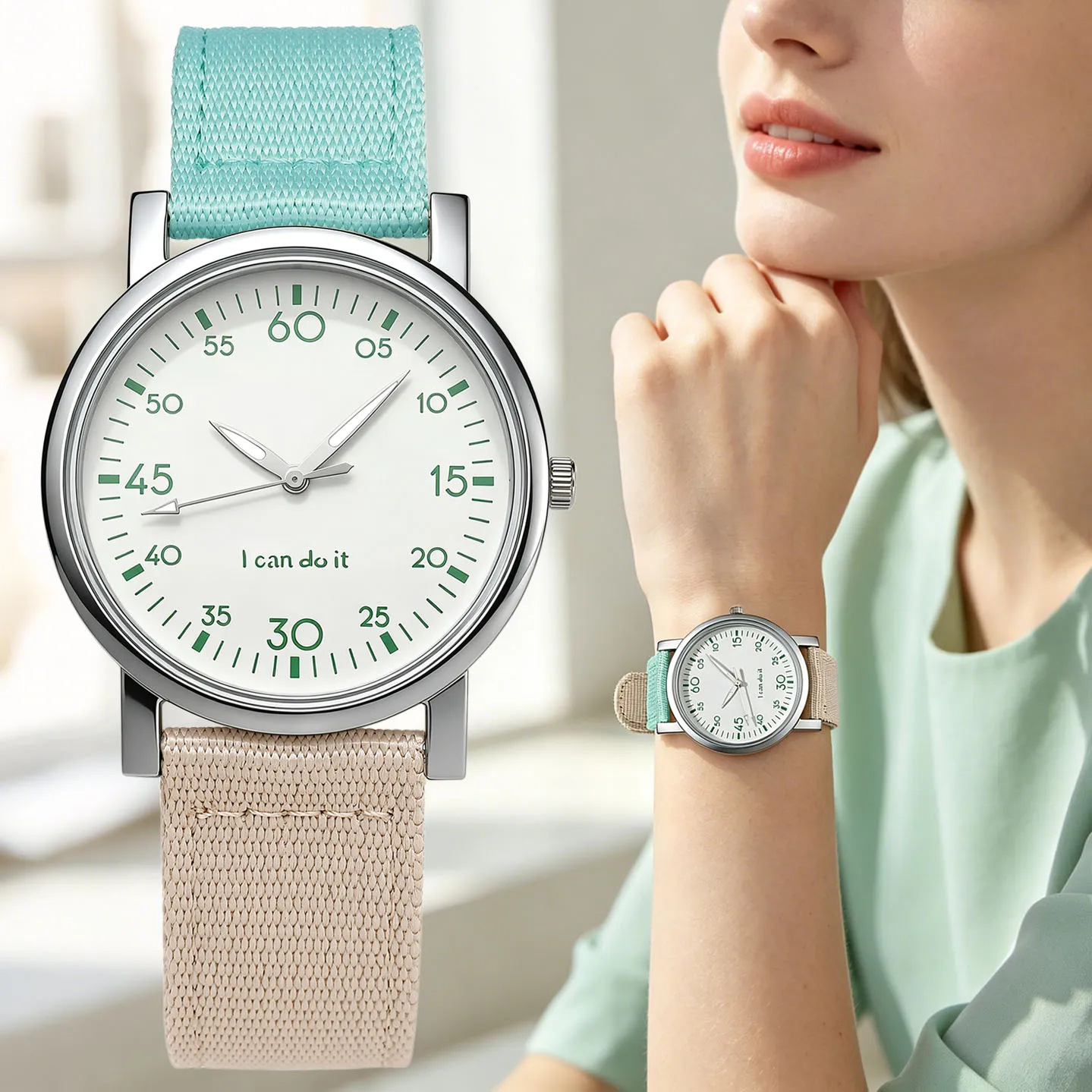 Sport Casual Women Popular Nlyon Color Blocking Quartz Watches Anniversary Watches