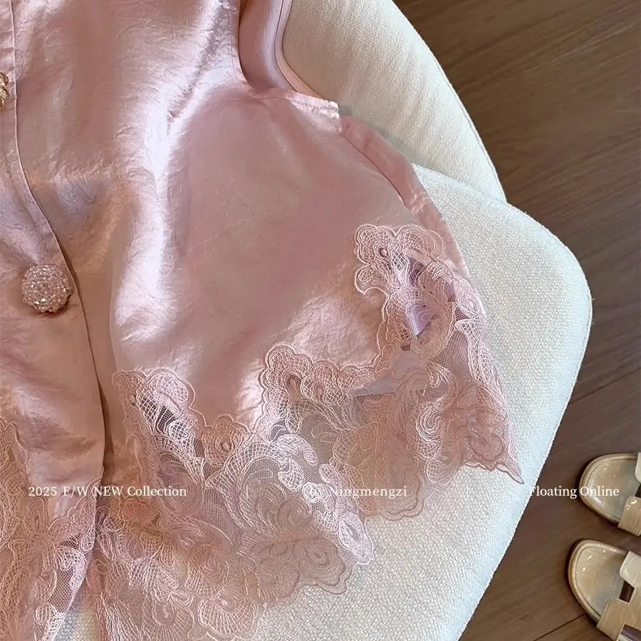 Satin Silk Jacquard Vest Women Lace Patchwork Croptops Retro Chinese Vintage Ethnic Style Sleeveless Tops Oversized