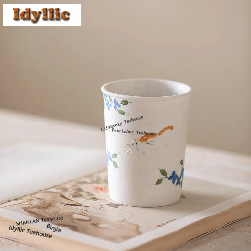 225ml Stack Painting Cute Orange Cat Cola Mug Coffee Milk Pot Beer Mug Bubble Teacup Cold Hot Water Jug Hand Warmer Tea Items