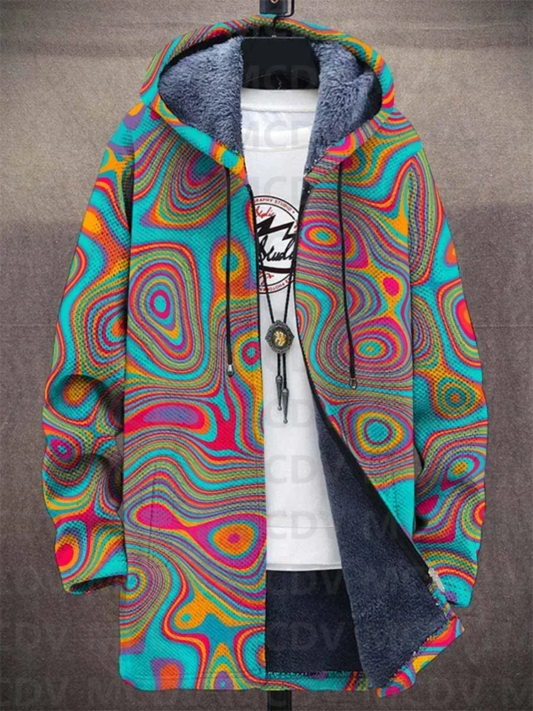 Unisex Retro Art Print Plush Thick Long-Sleeved Sweater Coat Cardigan Warm Jacket