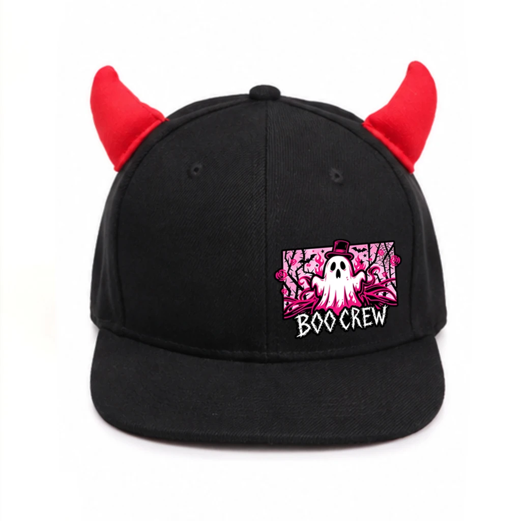 1 Halloween Devil's Corner baseball cap, flat edged buckle style hat with pattern, Gothic streetwear men's and women's hats