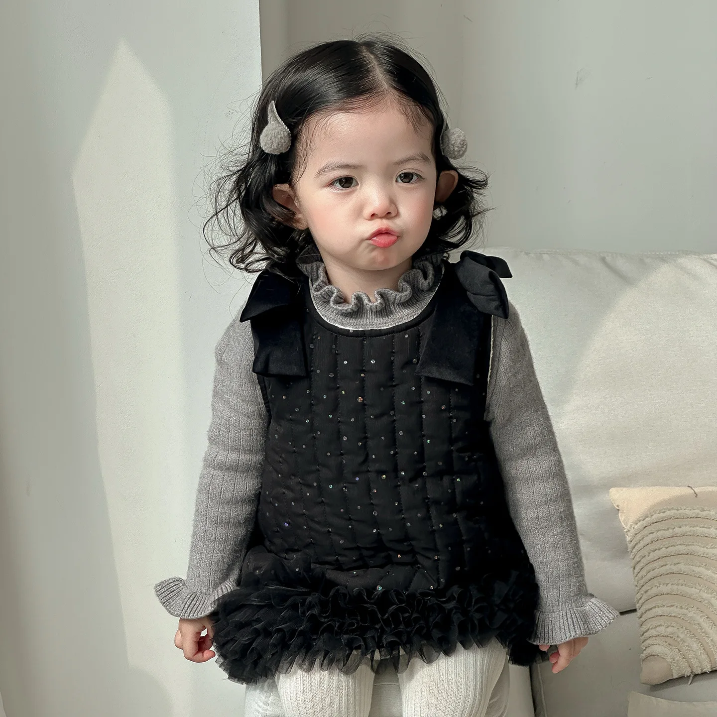 Winter New Infant Fleece Thickened Dress Set Women's Treasure Yarn Skirt Bottoming Shirt Two-piece Set