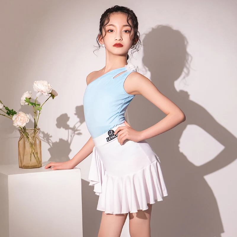 2023 New Latin Dance Costumes For Girls Sleeveless Tops White Skirts Suit Chacha Rumba Tango Dress Latin Dance Clothes DQS12011