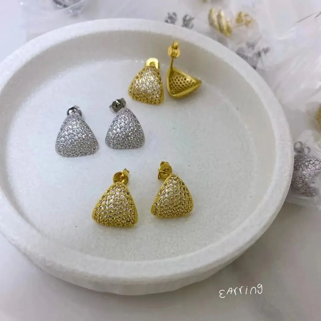 5 Pairs, Trendy Gold Silver Color Triangle Stud Earrings Pave zirconia Gift women Lovely Crystal Metallic Elegant Jewelry