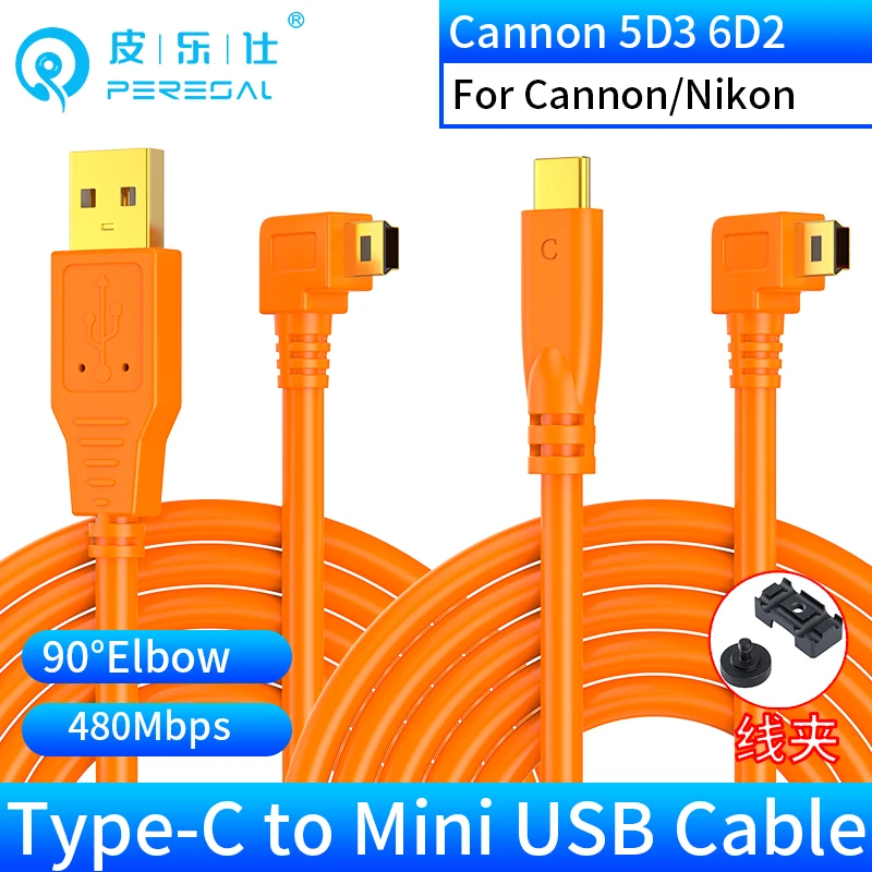 PERESAL Type-c to Mini USB cable for Cannon 5D3 5D2 70D 60D 80D NIKON D7000 CAMERA to Computer high speed transmission cable