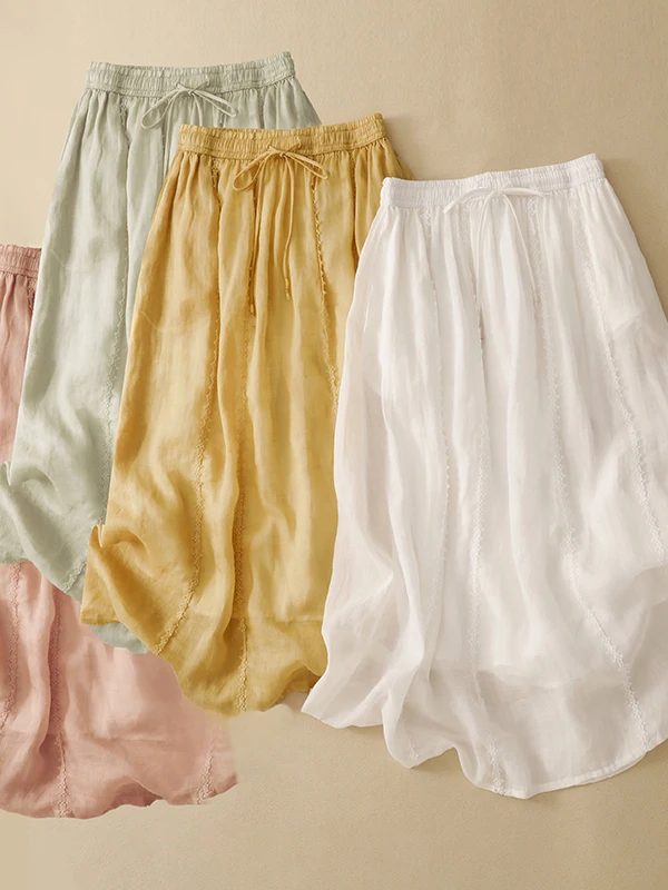 

Summer 2026 New Women's High Waist A-Line Midi Skirt Pure Color Patchwork Loose Fit Belted Slimming Casual Commute Style