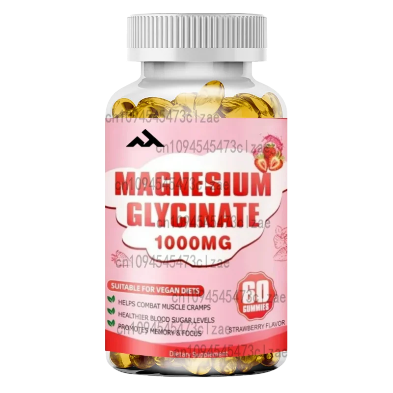 Glycine Magnesium Gummies - Sugar Free Magnesium Potassium Supplements Containing Vitamin D B6、 Coenzyme Q10-60 Capsules