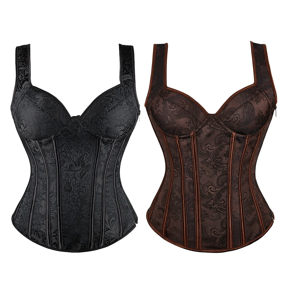

Side Zipper Overbust Corset Women Outwear Outfit Clothes Retro Steampunk Padded Bustier Top