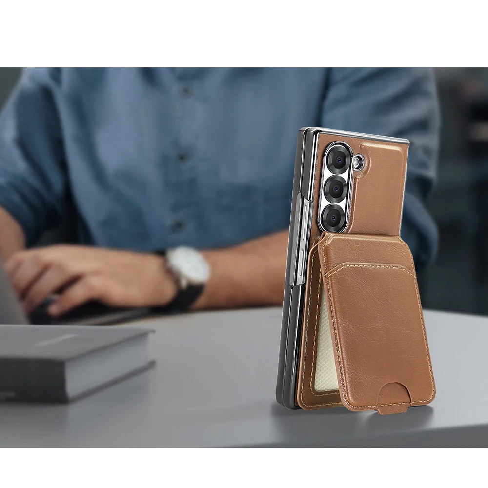 VIETAO PU lederen Z Fold 6-telefoonhoes met kaarten portemonneehouder, pennensleuf, draagriem compatibel met Samsung Galaxy Z Fold 6 5 4