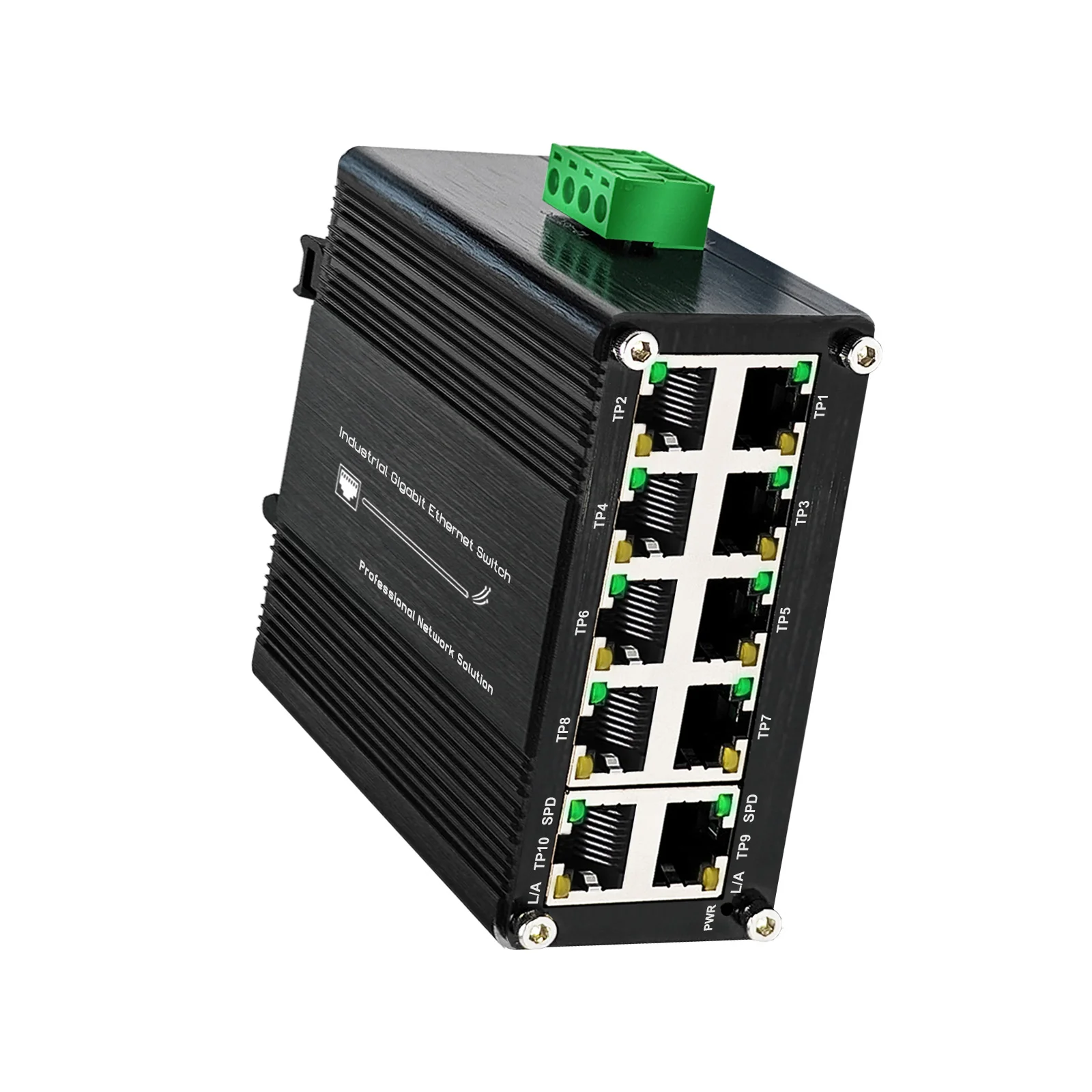 10 Port Gigabit Industrial Switch, Unmanaged Din Rail Mount Ethernet Switch, 10/100/1000Mbps RJ45, 12-48V DC, -40~176°F