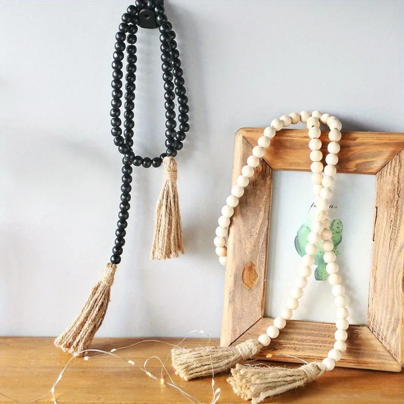 1PC Jute Rope, Wood Bead & Tassel Garland - Primarily for Christmas & Halloween Home Decor (Top Gift Choice)