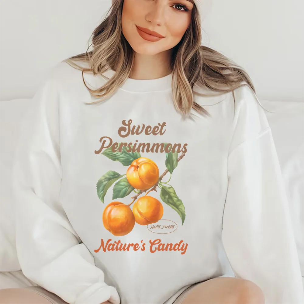 Retro vintage moletom gráfico hoodies y2k topos casual uso diário unisex versátil elegante pulôver doce persimões natureza