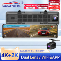 OBDPEAK H8 4K + 2K Dash cam GPS WIFI Front IMX415 Rear View Mirror Video Recorder IMX307 Back Camera Registra Car Dvr