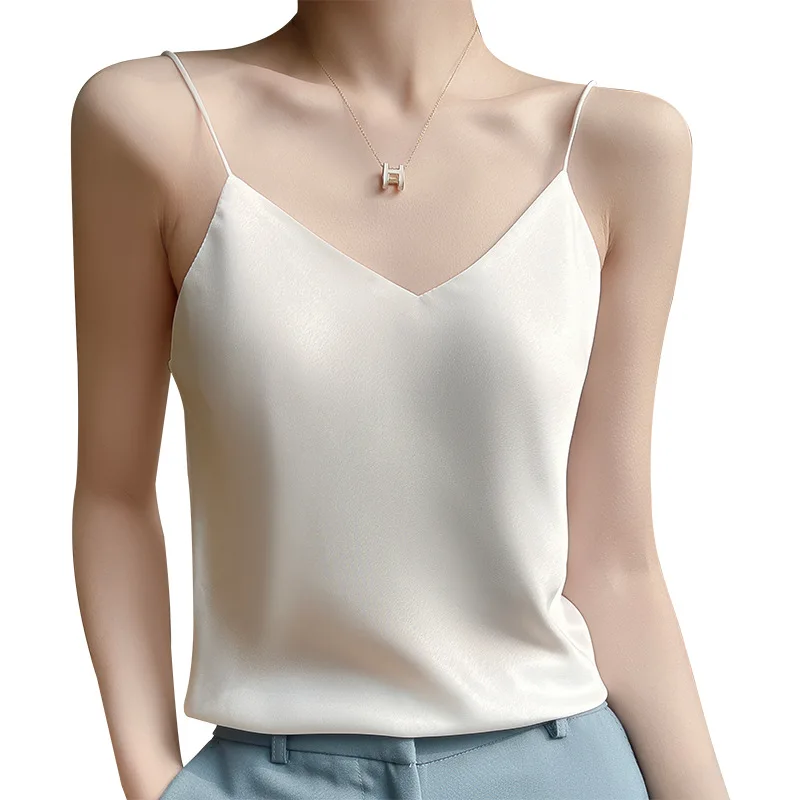 Fashion Silky Camisole Women\'s Inner With White Bottoming Satin Top Summer V-neck Thin Section