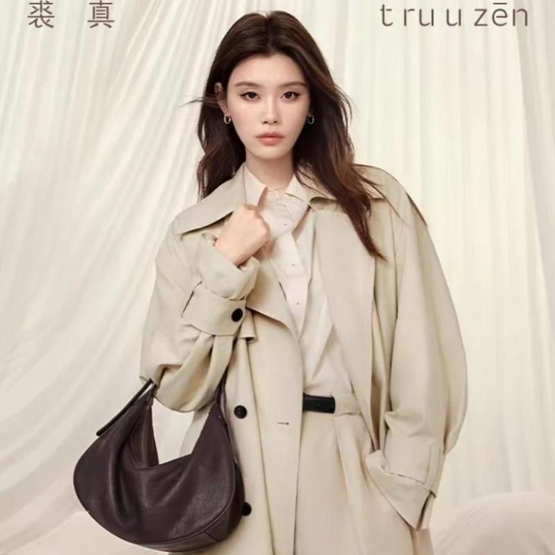 

Qiuzhen Vegetable-Tanned Calfskin Crescent Hobo Bag Commuter Shoulder Bag Underarm Bag for Women Versatile Casual Style