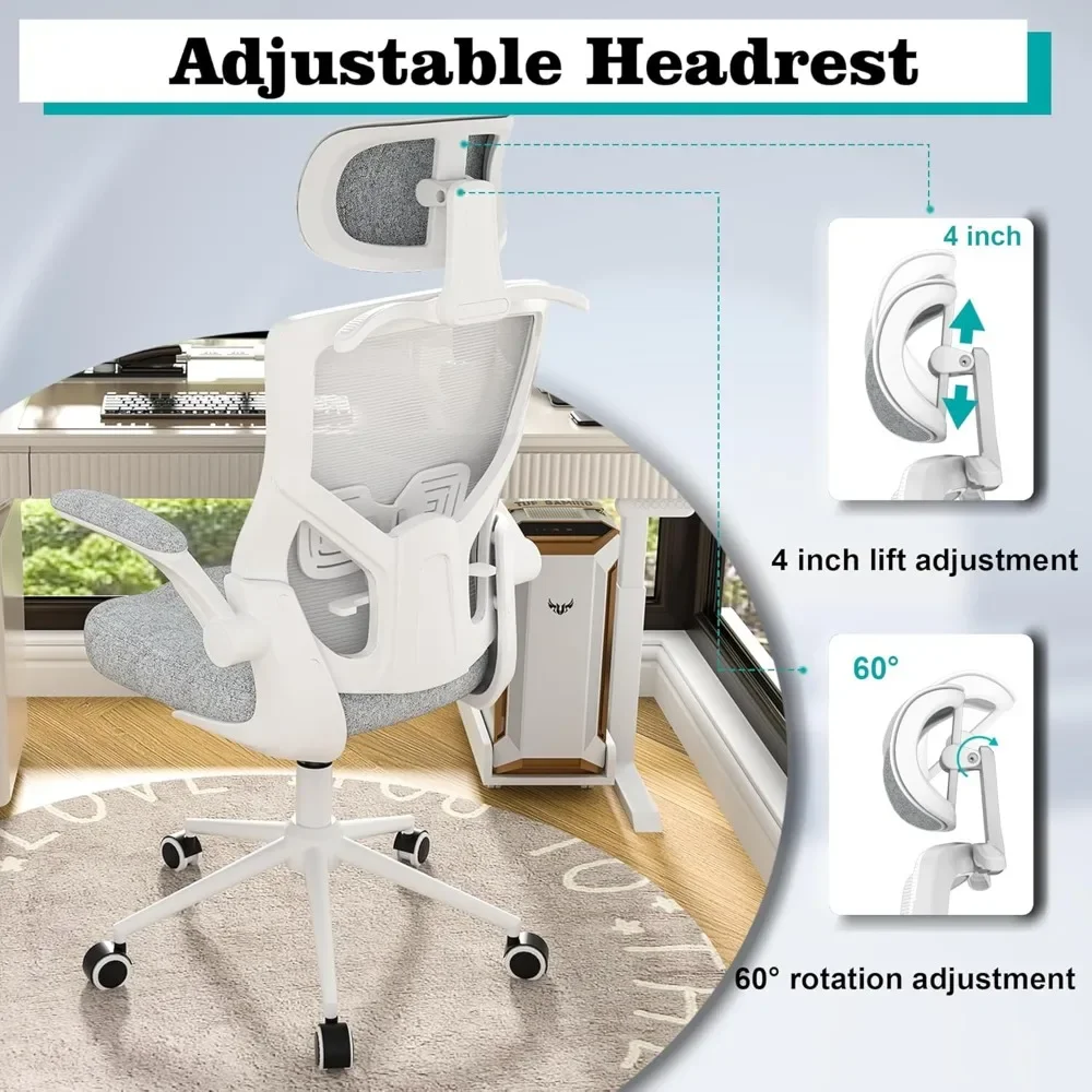 Ergonomic Office Chair, High Back Mesh Desk Chair with Thick Molded Foam Cushion, Coat Hanger, Adjustable Headrest, Lumbar