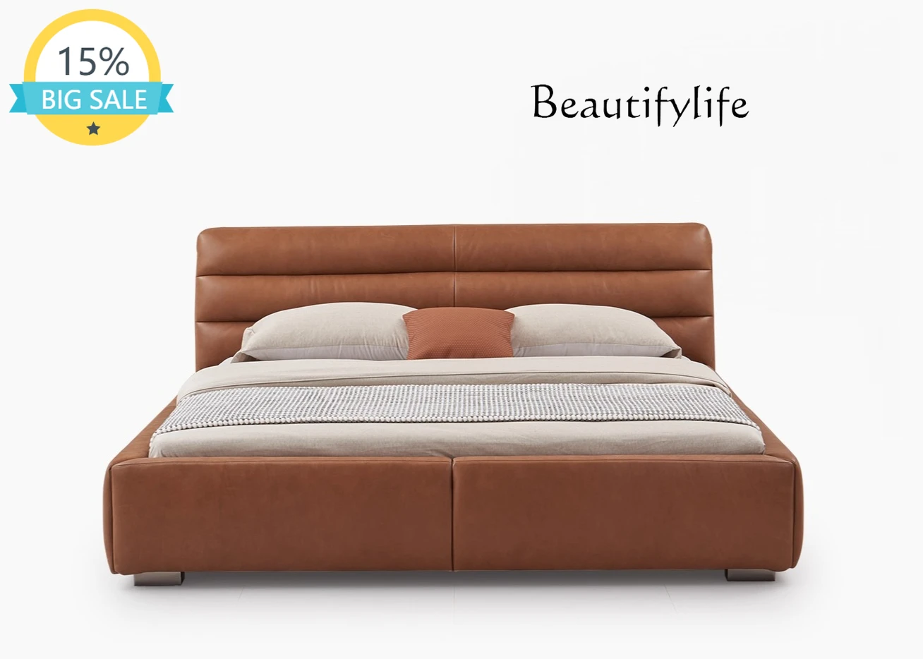 

SS New Italian Minimalist Oil Wax Leather Bed Antique Home Use Modern Designer High-end Soft Bag Bed