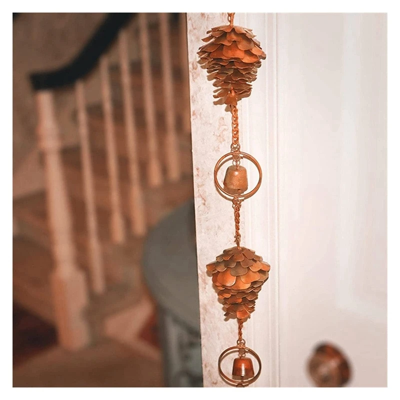 Pine Cone Shaped Rain Chain, Pine Cone Decorative Hanging Chain, Metal Iron BellsA09G