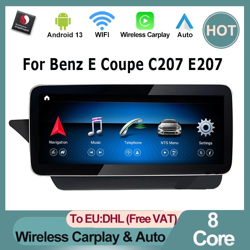 

Android 13 System Carplay AUTO For Mercedes Benz E Coupe C207 E207 A207 W207 Car Video Player Navigation Multimedia GPS 4G BT