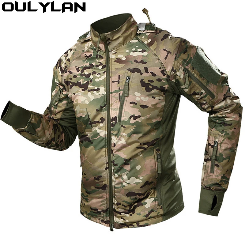 Oulylan Windbreaker Men's Waterproof Tactical Jacket Men Warm Bomber Jacket Camouflage Hooded Coat