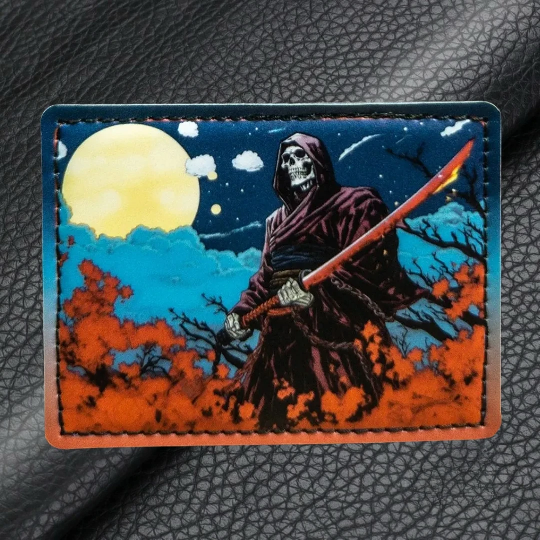 Under the Moonlight, Slaughter PU Printed Hook and Loop Patch Tactical Morale Badge Skull Reaper Sticker