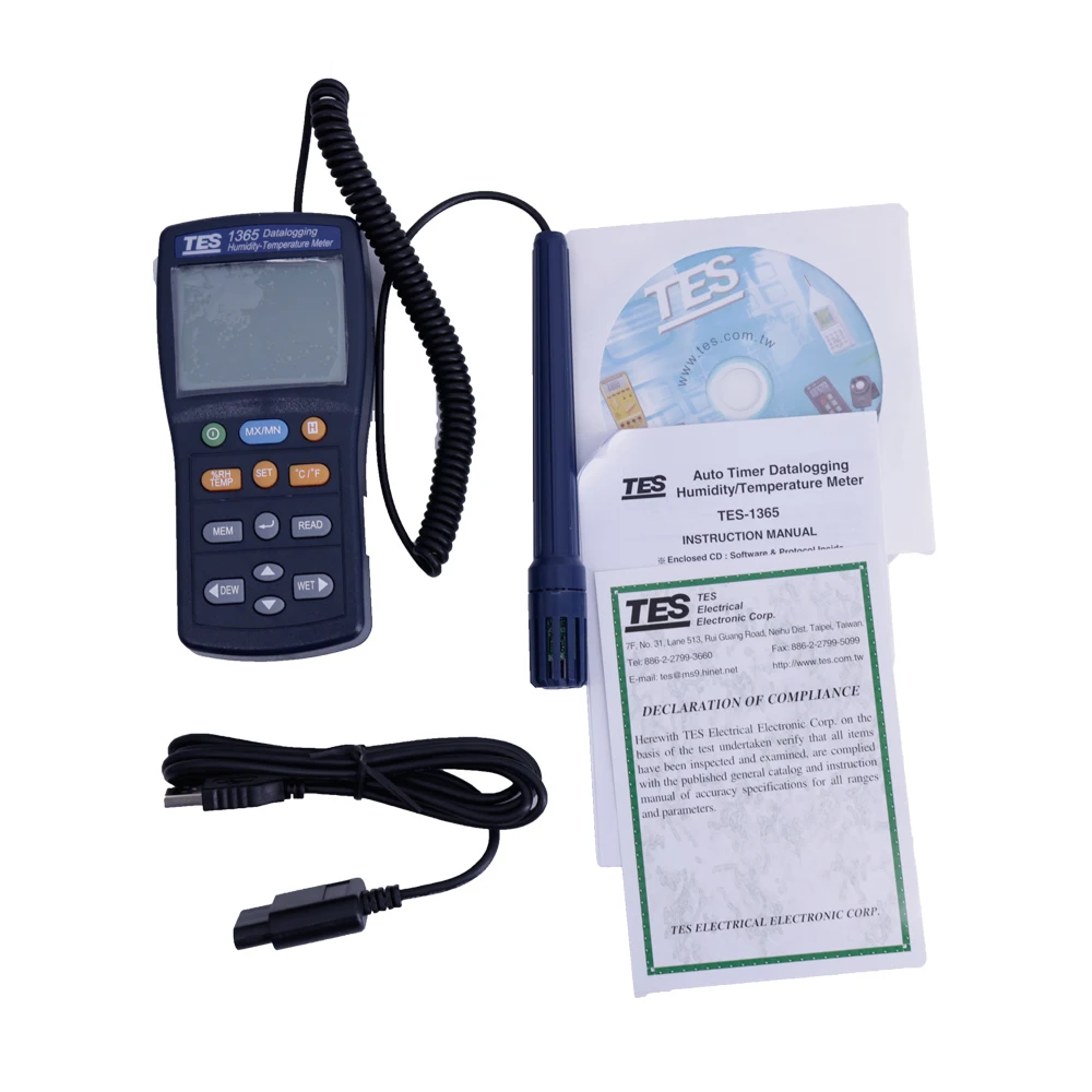 TES-1365 Temperature Humidity Meter Thermometer Hygrometer Datalogging Range -20C~60℃
