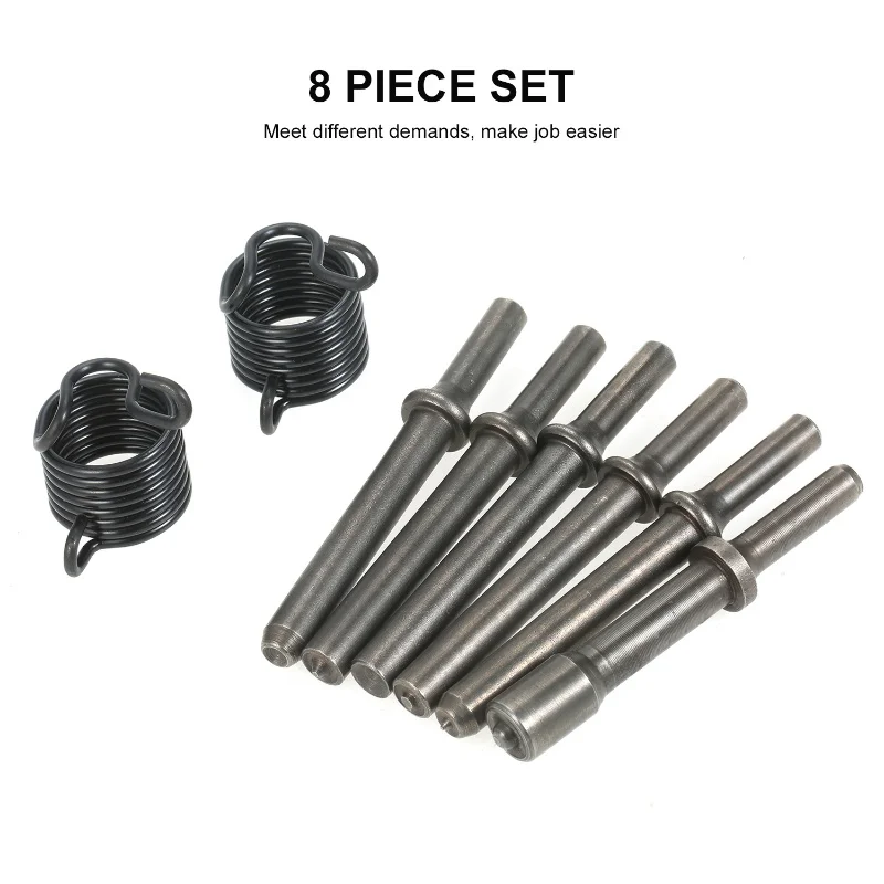 8-Piece Air Rivet Hammer Bit Set 40Cr Steel Smoothing Pneumatic Air Hammer Bits With Spring