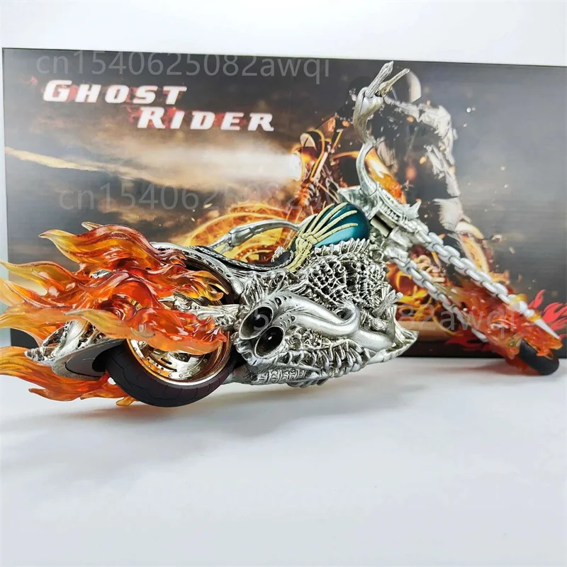 Ghost Rider mit Motorrad Figur zum 85. Jubiläum, Leuchtende Flammen-Effekt Glühende Motorrad-Sammlerfigur Modell Spielzeug 38CM – Detail 16