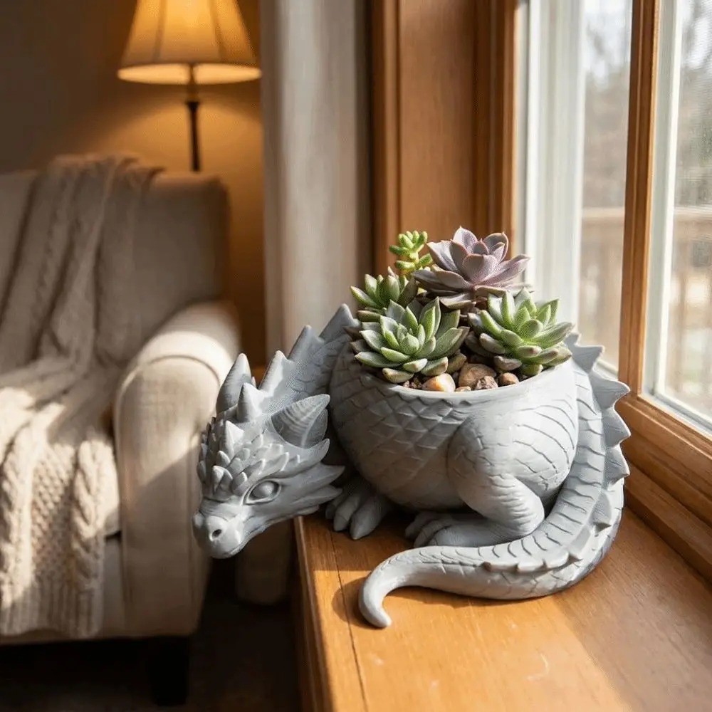 3D Printed Dragon Shaped Plant Pot Growing Pots Funny Flower Container Handmade Plastic Succulent Planter for Desktop Decor
