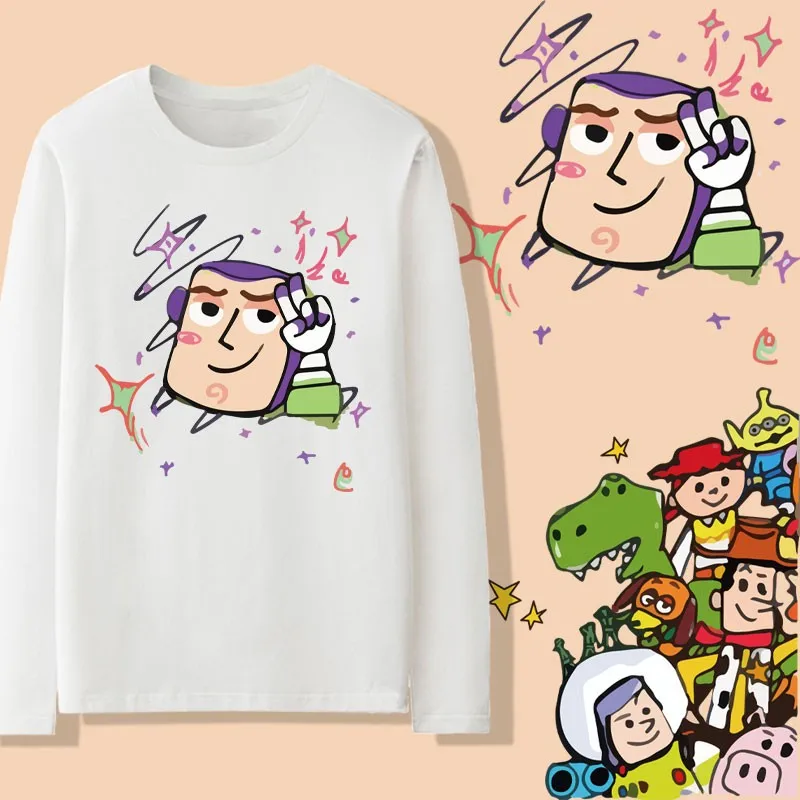 2024 New Toy Story T-shirt Men Long Sleeve Disney Buzz Lightyear Woody Three Eyes Around Clothes