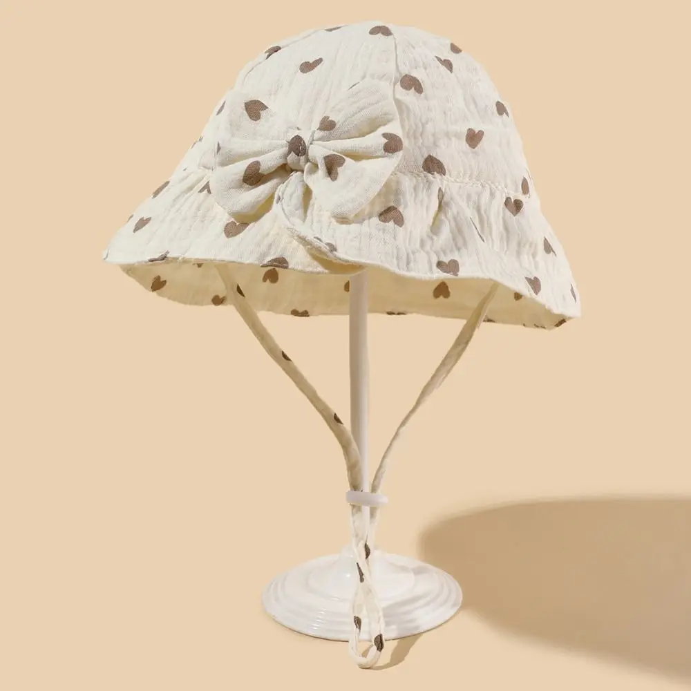 

Удобная хлопковая шляпа-ведро для малышей с бантом и сердечком, детская шляпа от солнца с солнцезащитным кремом и широкими полями, детская рыбацкая шляпа