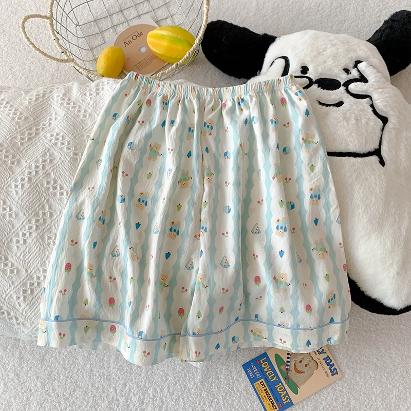 Summer Three-Piece Women's Pajama Set Bear Print Sleepwear Casual Sweet Cute Short Sleeve Pajamas with Shorts Spring and Fall 4