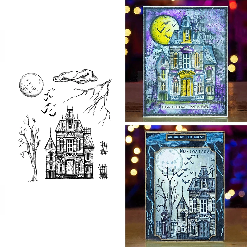 

Castle Haunted House Moon Night Scene Clear Transparent Stamps 7*7.9inch Seal for DIY Scrapbooking Album Card Paper Crafting