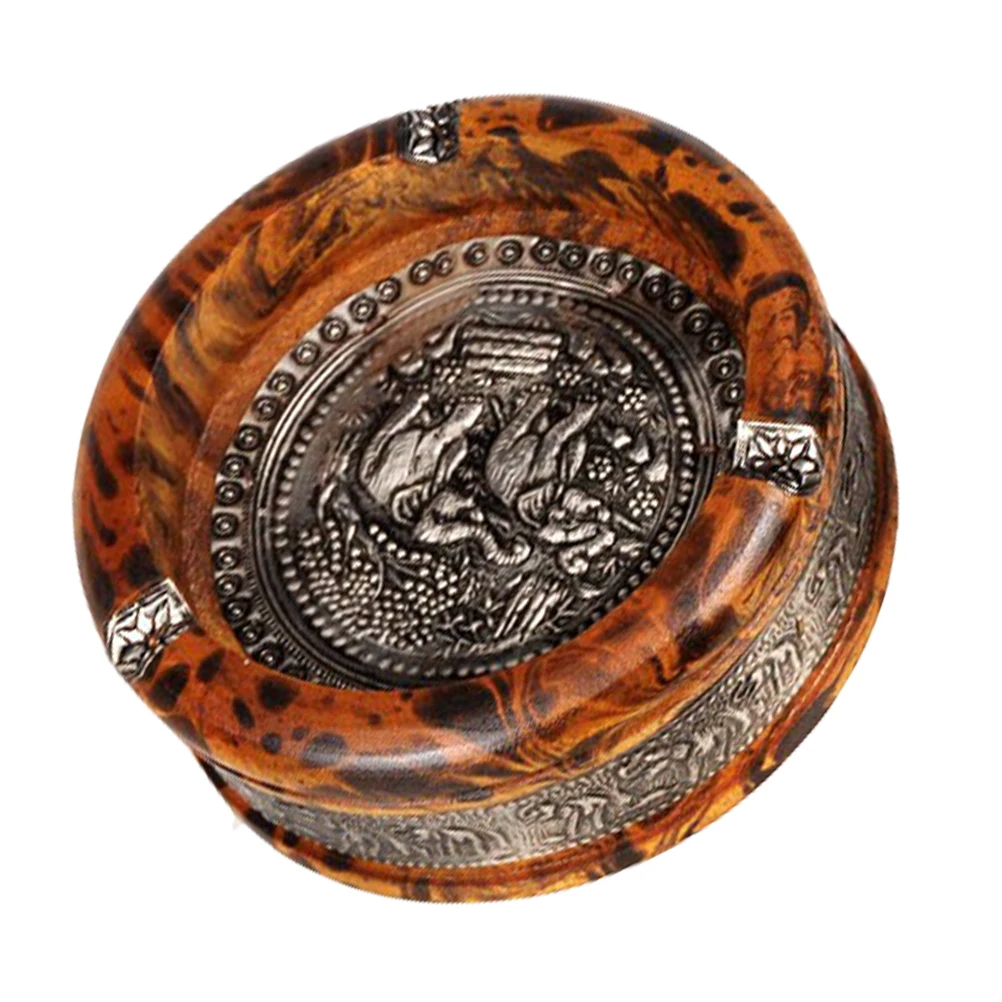 

Leopard Pattern Wooden Ashtray Round Desktop Decor Craft Home nament Smoke Accessories Creative Design Table Top Prevention