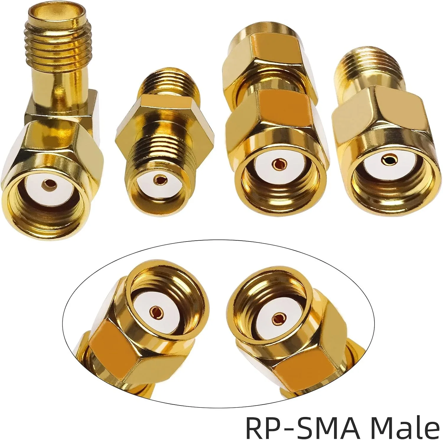 Connettore SMA RP maschio a maschio femmina a femmina Adattatore SMA RF | Ottone placcato oro per antenna, Baofeng, Yaesu, telecamera IP, FPV, audio