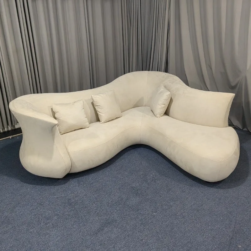 Nordic simple fiberglass special-shaped fabric sofa, modern light luxury hotel lobby villa design creative arc