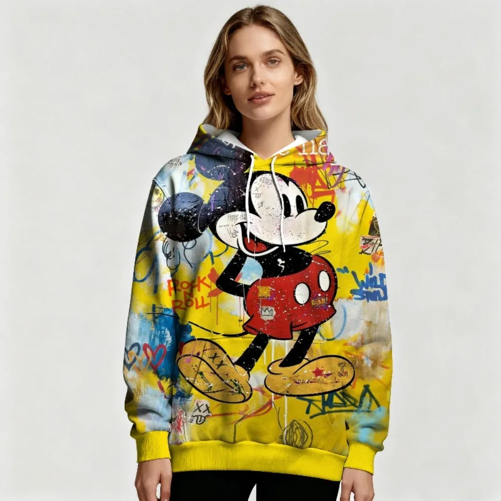 Bluza z kapturem Disney Myszka Miki Graffiti Art Jesień/Zima Wygodna Bluza z Pełnym Nadrukiem Ciepła Codzienna Bluza Retro Street Design
