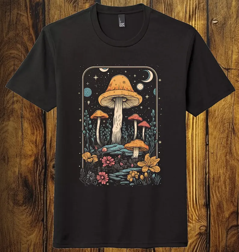 

Mushroom Floral Tarot Card Tshirt Black Unisesex Soft Grapic Shirt