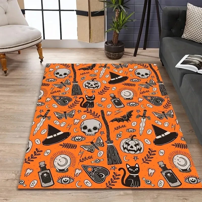 Halloween Spooky Witch Pumpkin Carpet for Living Room Decor Sofa Table Large Area Rugs Bedroom Bedside Foot Pad Antislip Doormat