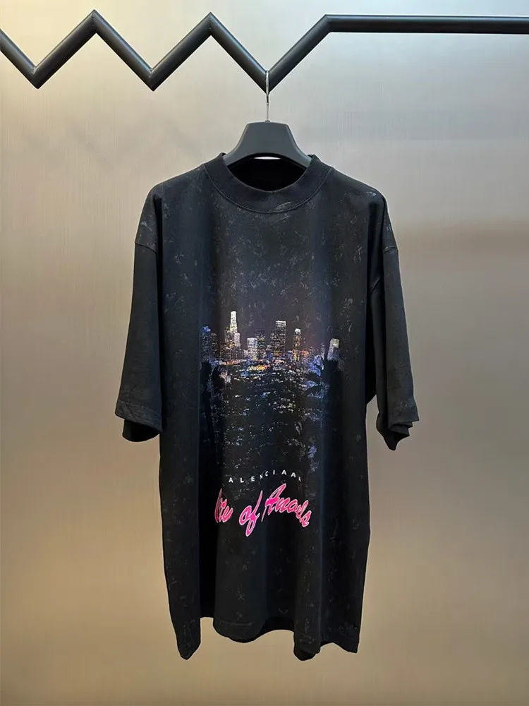 

Paris Faion Loose Fit ort Sve T-irt 2025 Summer New Sle Los Angeles Angel Ci Print ex Cotton round Ne Tee