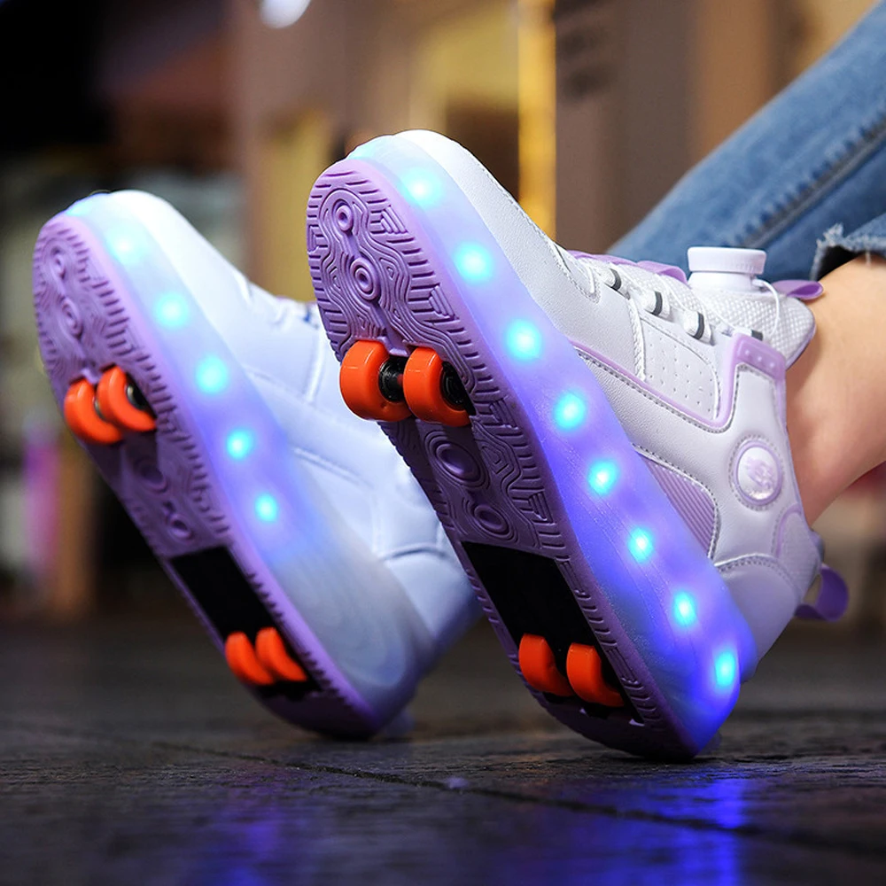 4 Wheels Roller Skates Kids Boy Girl Sneaker Shoes Children Casual Shoes Women Students LED Glowing Outdoor Sport Skating Shoes