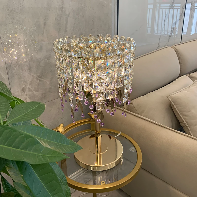 Luxury Crystal Desk Lamp Bedroom Bedside Table Lamp Retro Light Luxury Living Room Modern Crystal Floor Lamp Glossy Light LED