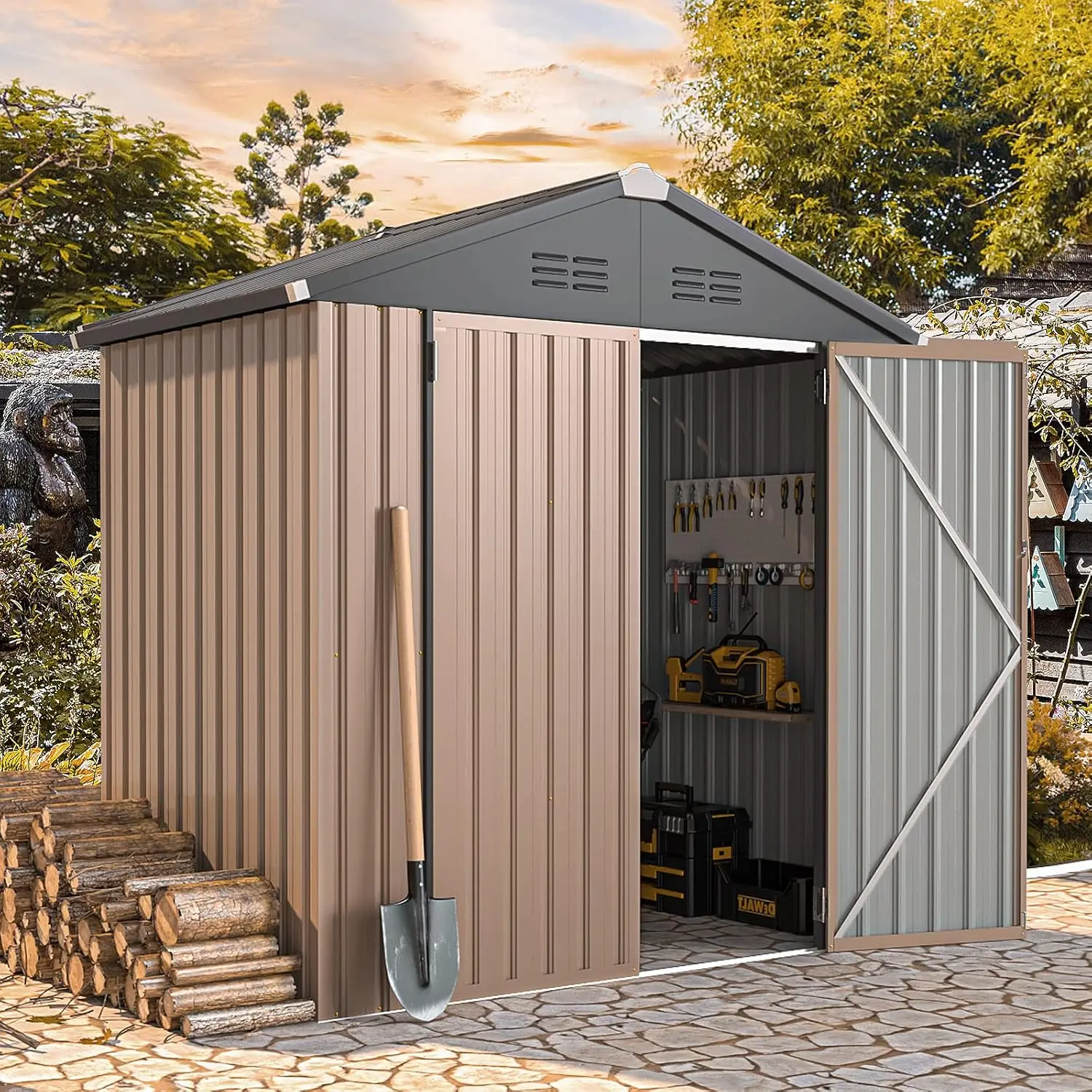 Outdoor Backyard and Patio, Metal, No Color Mentioned, Small with Lockable Doors for Utility and Tool Storage